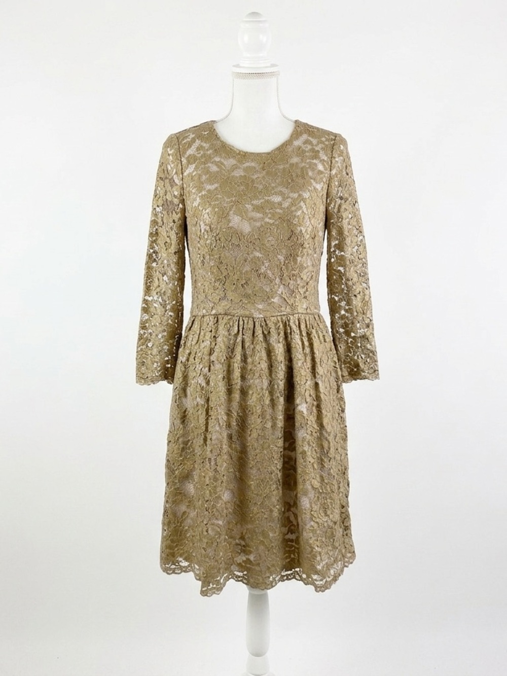 Boden Gold Metallic Lace Bow Back Dress Size US 8R Holiday Party‎ Cocktail